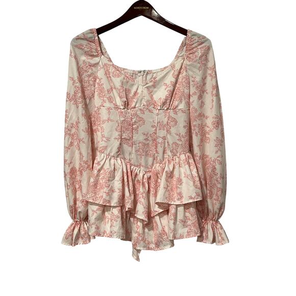 Pink and White, Floral, Long Sleeve Romper, Size XS, 1433Q - Picture 2 of 5